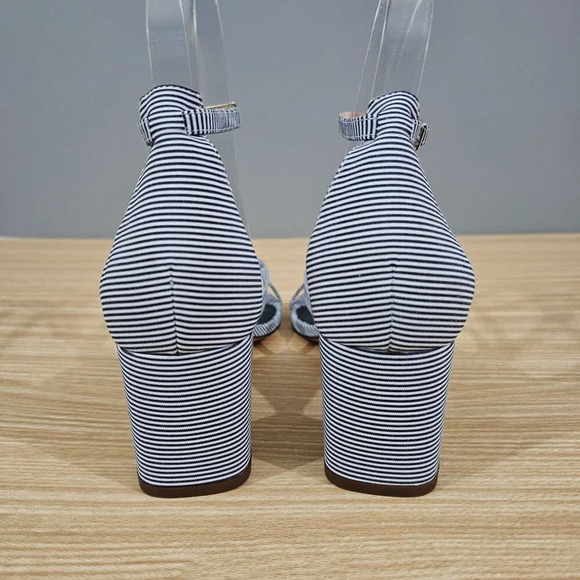 J Crew Sandal Cross Strap Block Heel Blue White Stripe Shoe Womens Size 7 - Picture 7 of 13